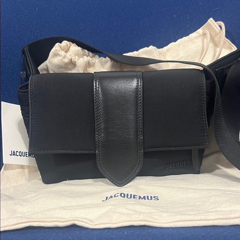 Jacquemus Black Leather Crossbody Bag with Wide Strap